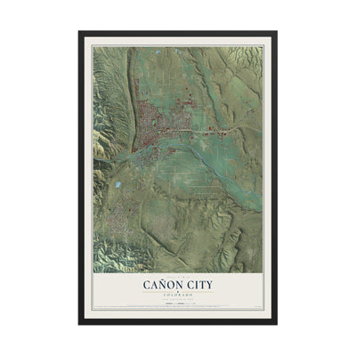 Map of Cañon City, Colorado, 12 x 18 inch print in a black wood frame