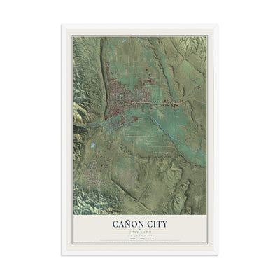 Map of Cañon City, Colorado, 12 x 18 inch print in a white wood frame