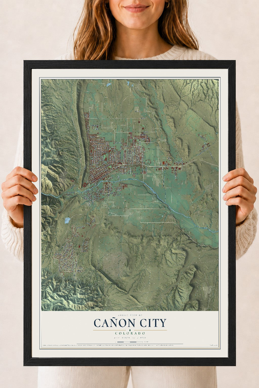 Map of Cañon City, Colorado, 18 x 24 inch print in a black wood frame