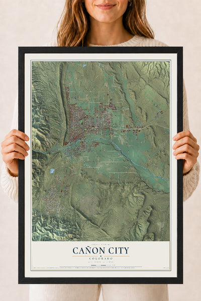 Map of Cañon City, Colorado, 18 x 24 inch print in a black wood frame