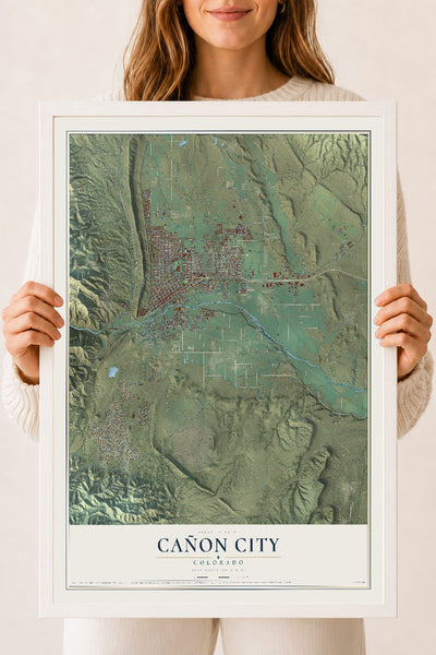 Map of Cañon City, Colorado, 18 x 24 inch print in a white wood frame