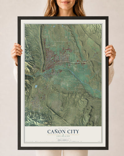 Map of Cañon City, Colorado, 24 x 36 inch print in a black wood frame