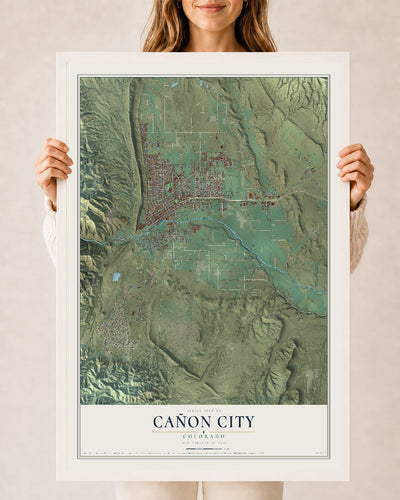 Map of Cañon City, Colorado, 24 x 36 inch print in a white wood frame