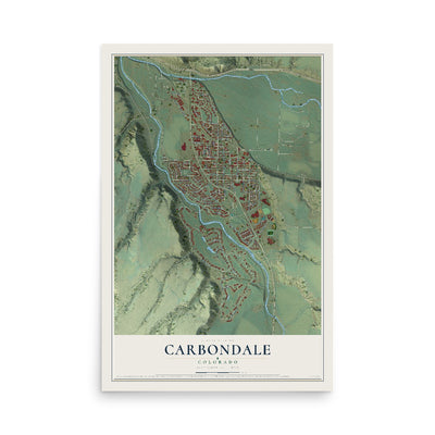 Map of Carbondale, Colorado, 12 x 18 inch unframed archival matte print
