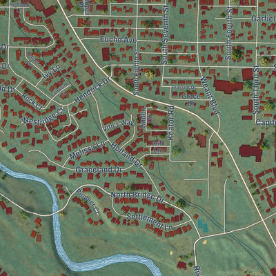 Close-up of the map of Carbondale, Colorado print showing street and building detail