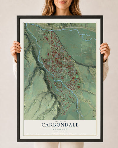 Map of Carbondale, Colorado, 24 x 36 inch print in a black wood frame