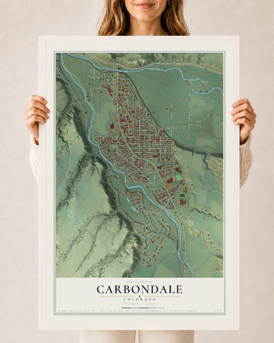 Map of Carbondale, Colorado, 24 x 36 inch print in a white wood frame