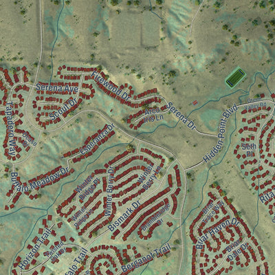 Second close-up of the map of Castle Pines, Colorado print showing more streets and buildings