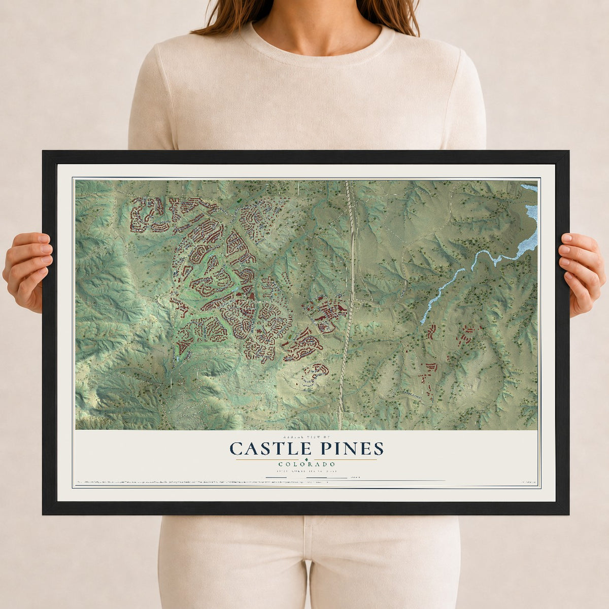 Map of Castle Pines, Colorado, 12 x 18 inch print in a black wood frame