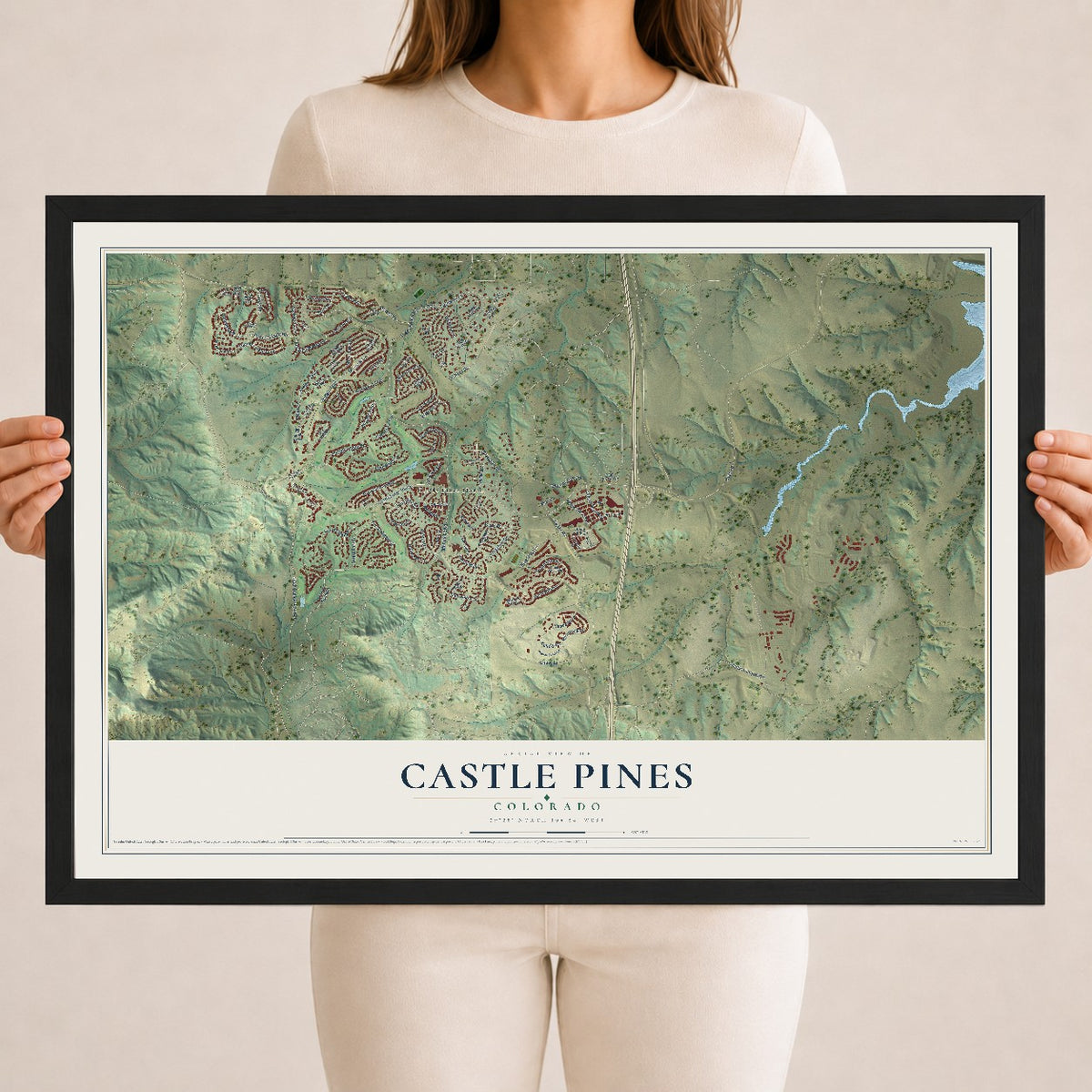 Map of Castle Pines, Colorado, 18 x 24 inch print in a black wood frame