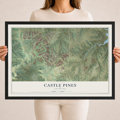 Map of Castle Pines, Colorado, 18 x 24 inch print in a black wood frame