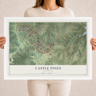 Map of Castle Pines, Colorado, 18 x 24 inch print in a white wood frame