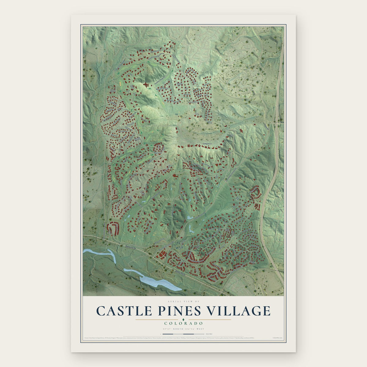 Castle Pines Village, Colorado map print, the full design