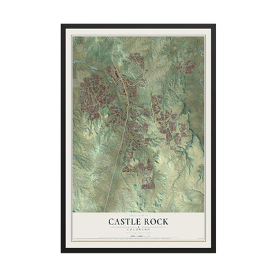 Map of Castle Rock, Colorado, 12 x 18 inch print in a black wood frame
