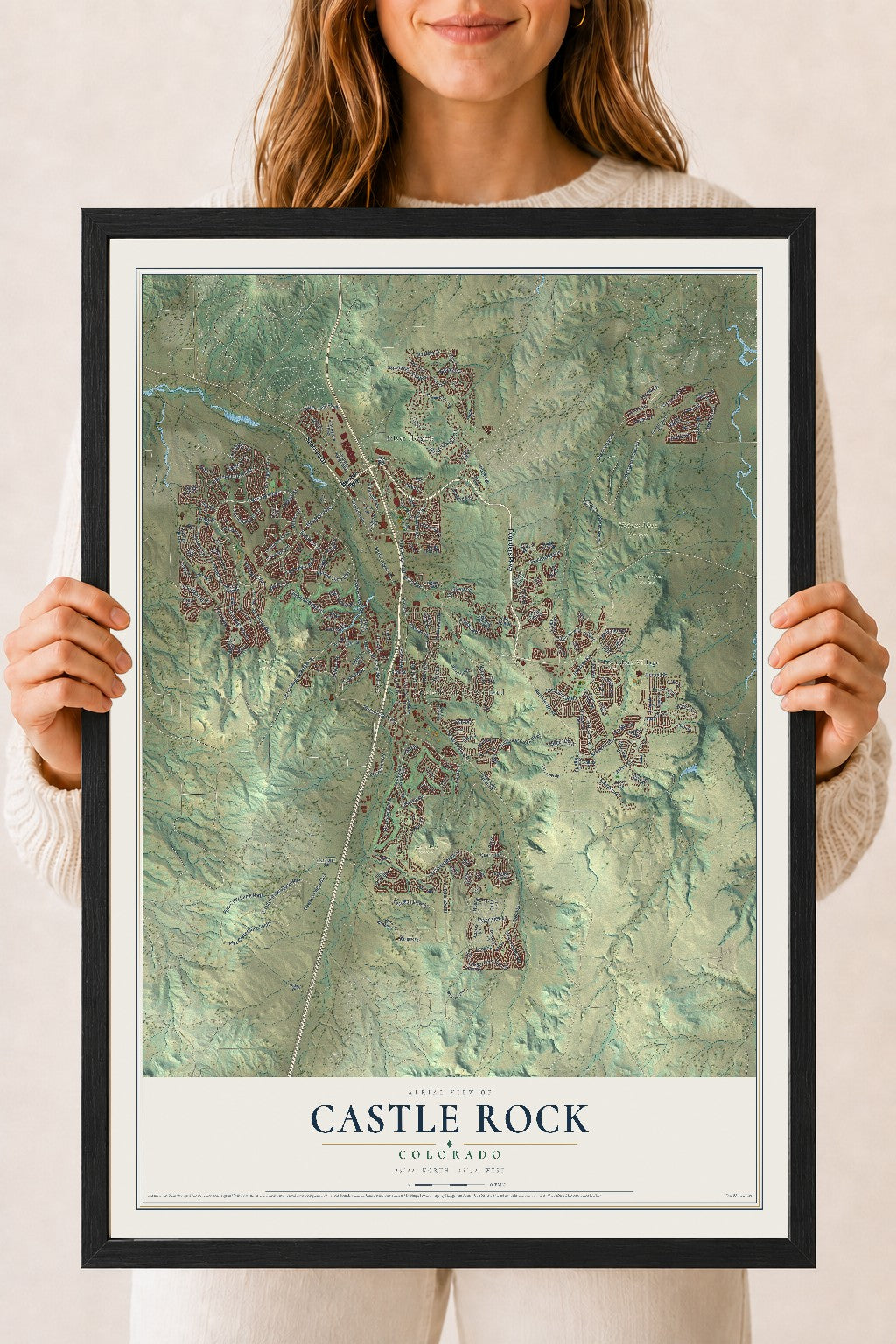 Map of Castle Rock, Colorado, 18 x 24 inch print in a black wood frame