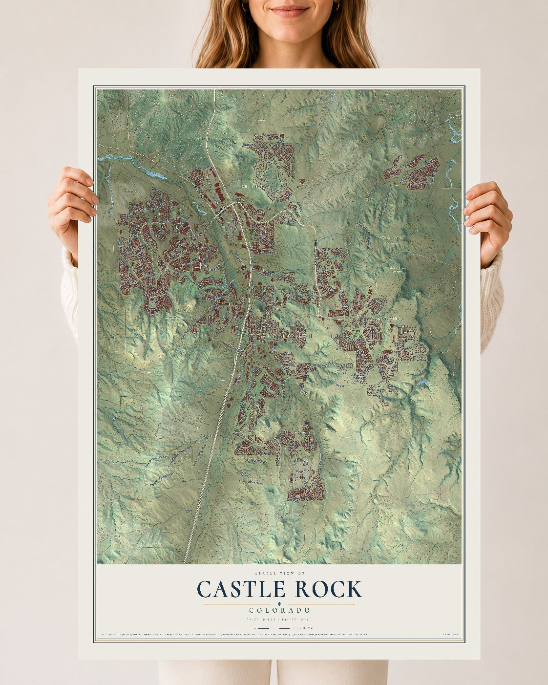 Map of Castle Rock, Colorado, 24 x 36 inch unframed archival matte print