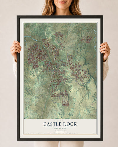 Map of Castle Rock, Colorado, 24 x 36 inch print in a black wood frame