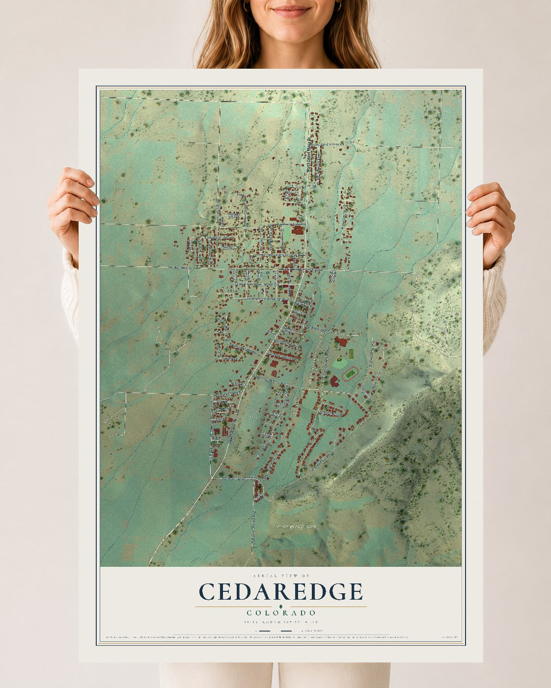 Map of Cedaredge, Colorado, 24 x 36 inch unframed archival matte print