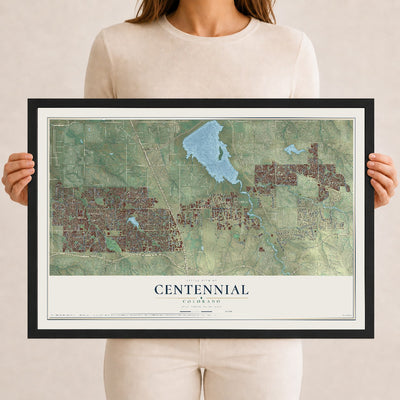 Map of Centennial, Colorado, 12 x 18 inch print in a black wood frame