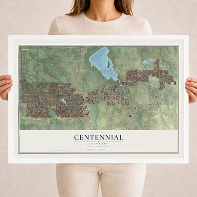 Map of Centennial, Colorado, 18 x 24 inch print in a white wood frame
