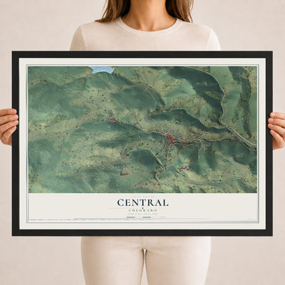 Map of Central, Colorado, 18 x 24 inch print in a black wood frame