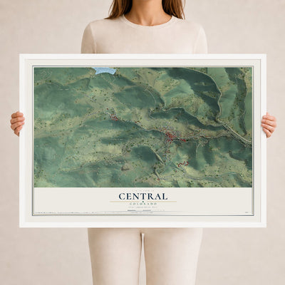 Map of Central, Colorado, 24 x 36 inch print in a white wood frame