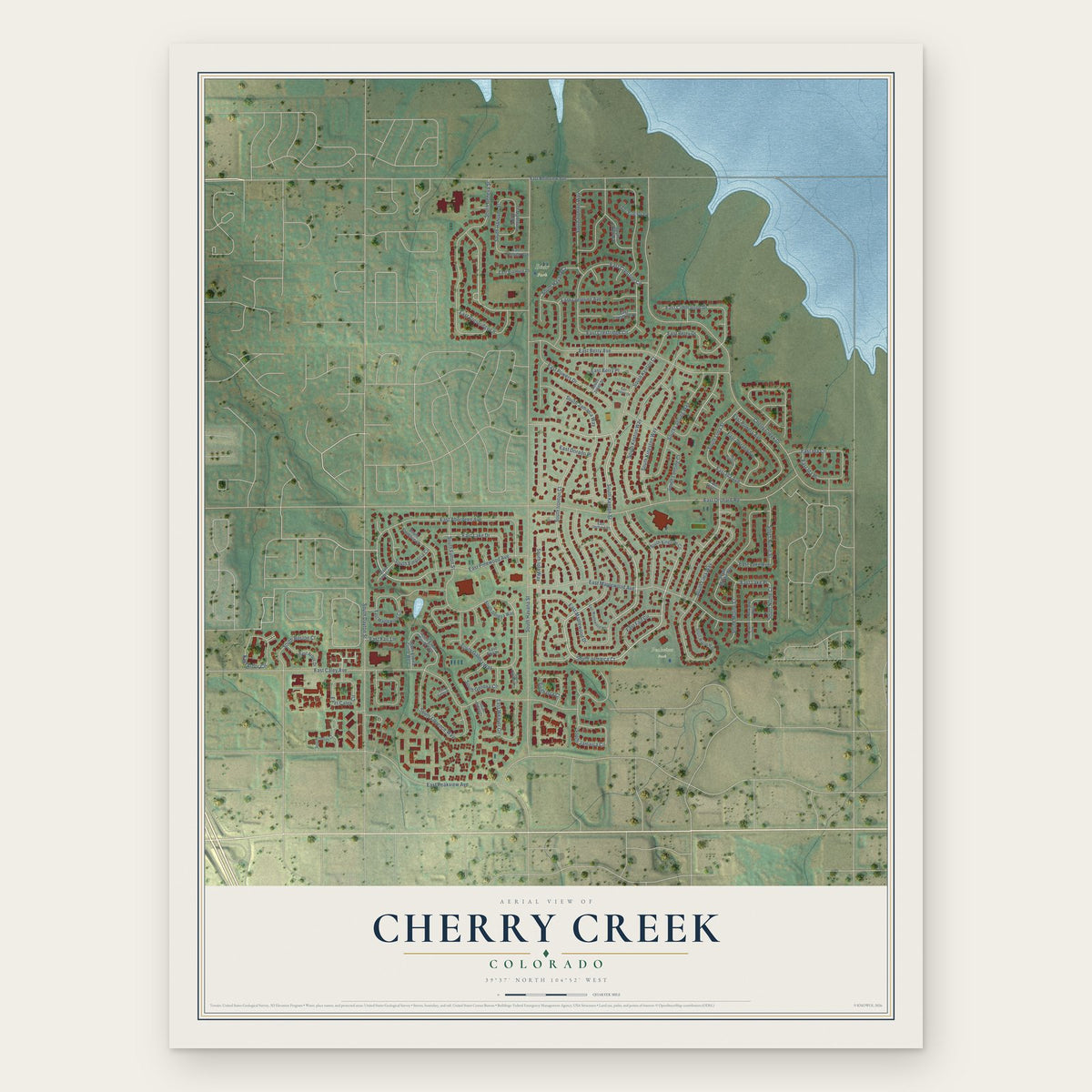 Cherry Creek, Colorado map print, the full design