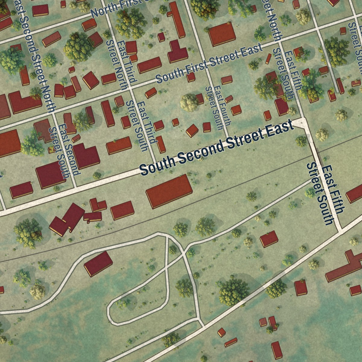 Second close-up of the map of Cheyenne Wells, Colorado print showing more streets and buildings