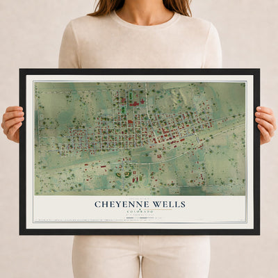 Map of Cheyenne Wells, Colorado, 12 x 18 inch print in a black wood frame