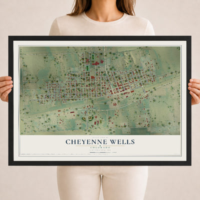 Map of Cheyenne Wells, Colorado, 18 x 24 inch print in a black wood frame