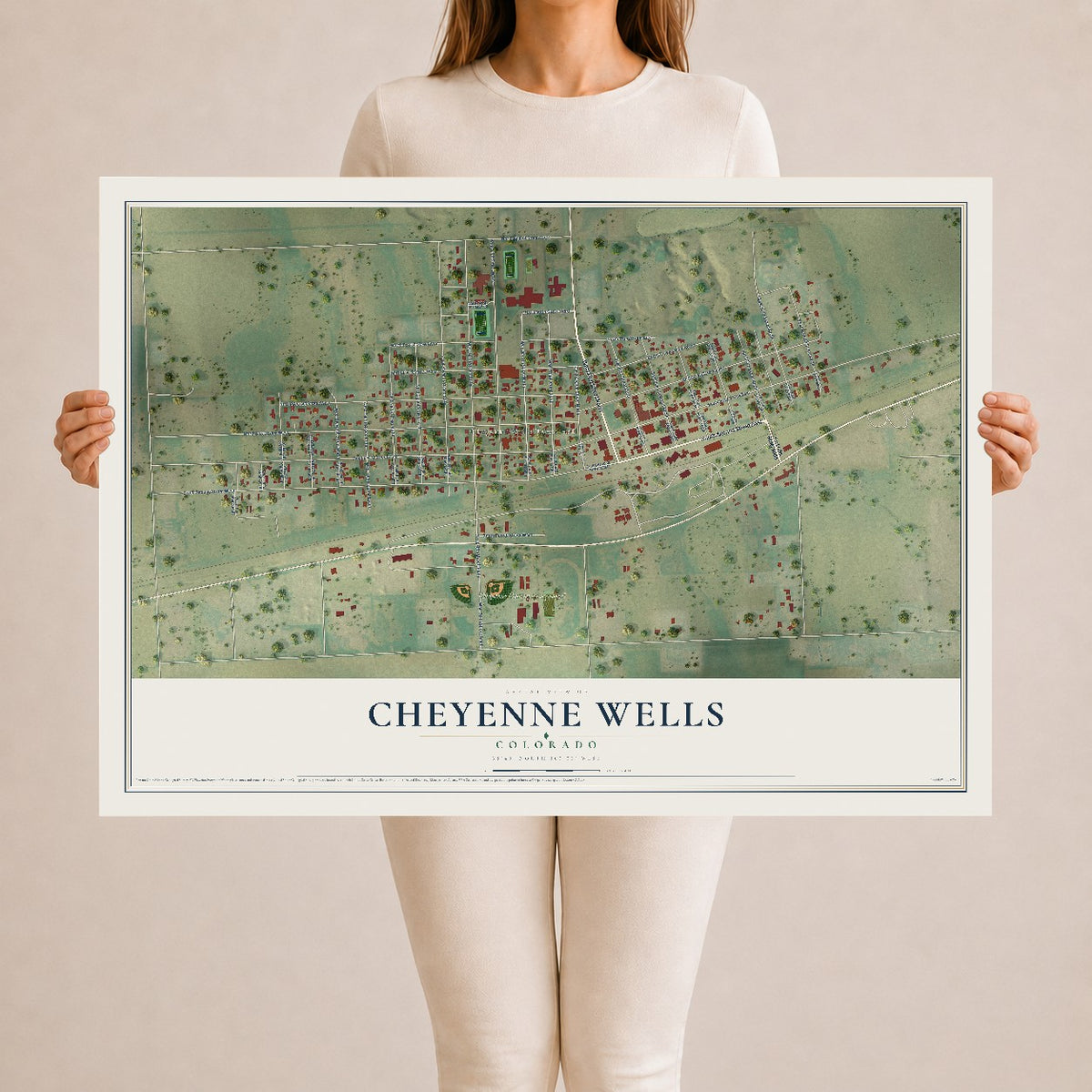 Map of Cheyenne Wells, Colorado, 24 x 36 inch unframed archival matte print