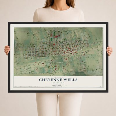 Map of Cheyenne Wells, Colorado, 24 x 36 inch print in a black wood frame