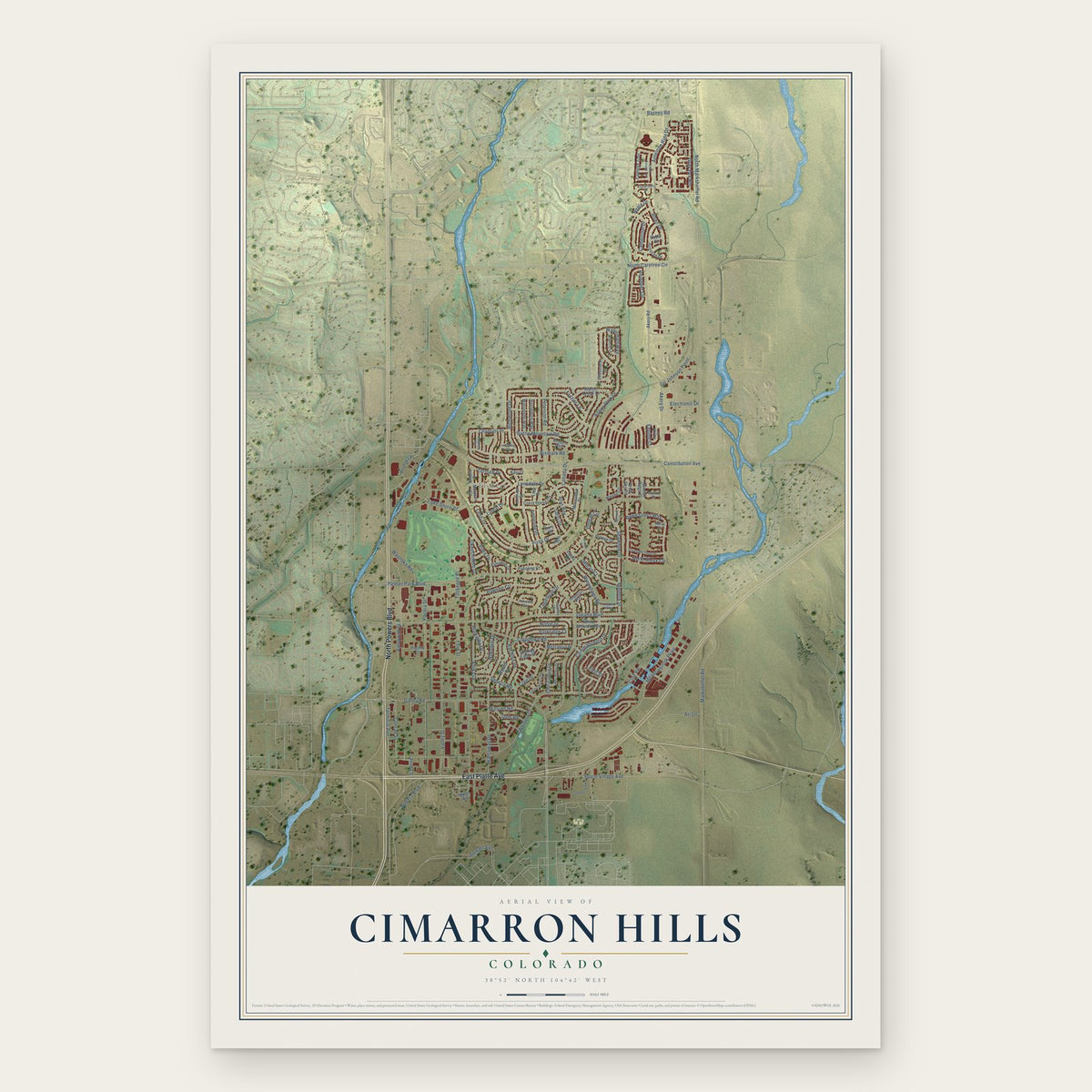 Cimarron Hills, Colorado map print, the full design