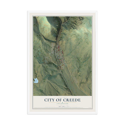 Map of the City of Creede, Colorado, 12 x 18 inch print in a white wood frame