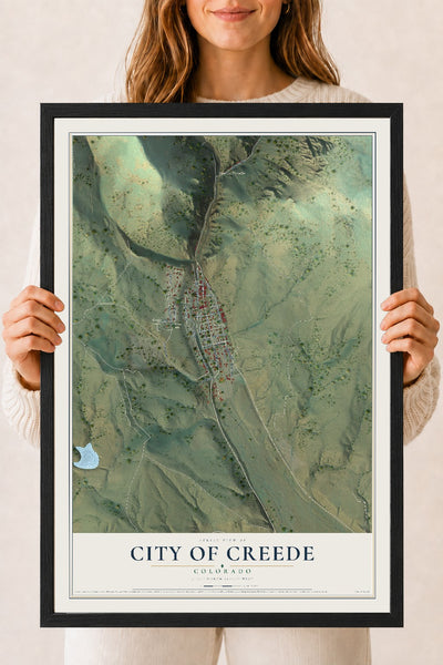 Map of the City of Creede, Colorado, 18 x 24 inch print in a black wood frame