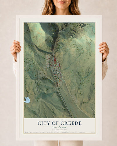 Map of the City of Creede, Colorado, 24 x 36 inch print in a white wood frame