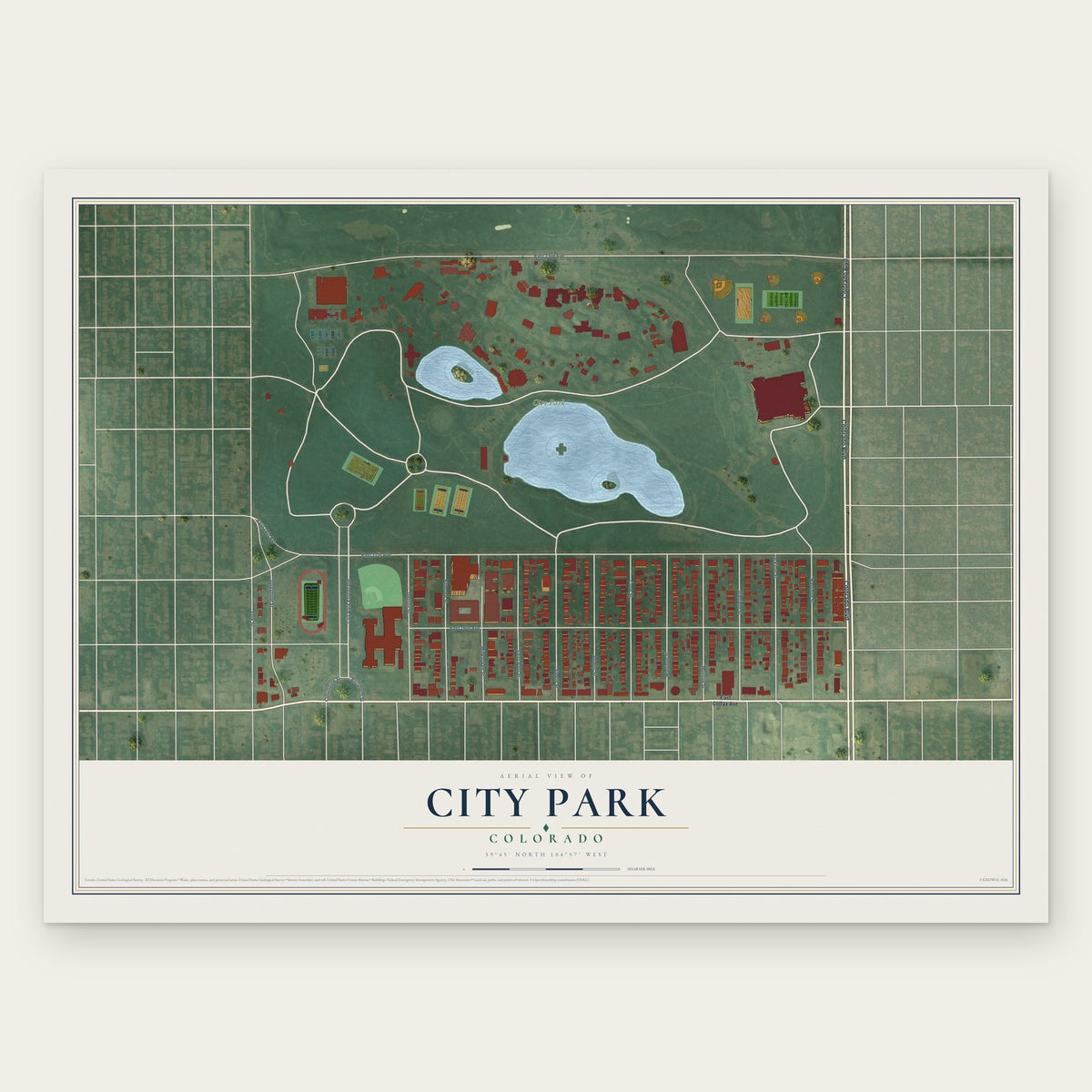 City Park, Colorado map print, the full design