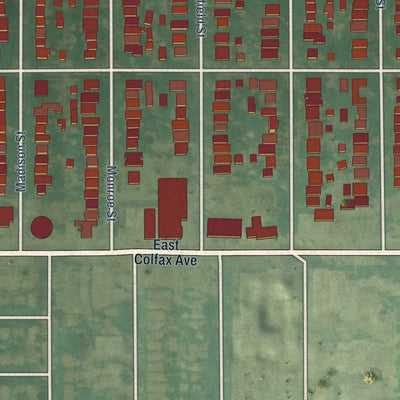 Close-up of the map of City Park, Colorado print showing street and building detail