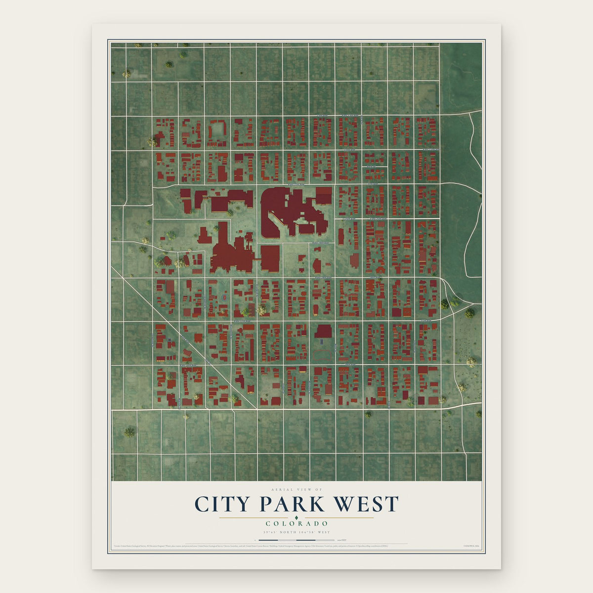City Park West, Colorado map print, the full design