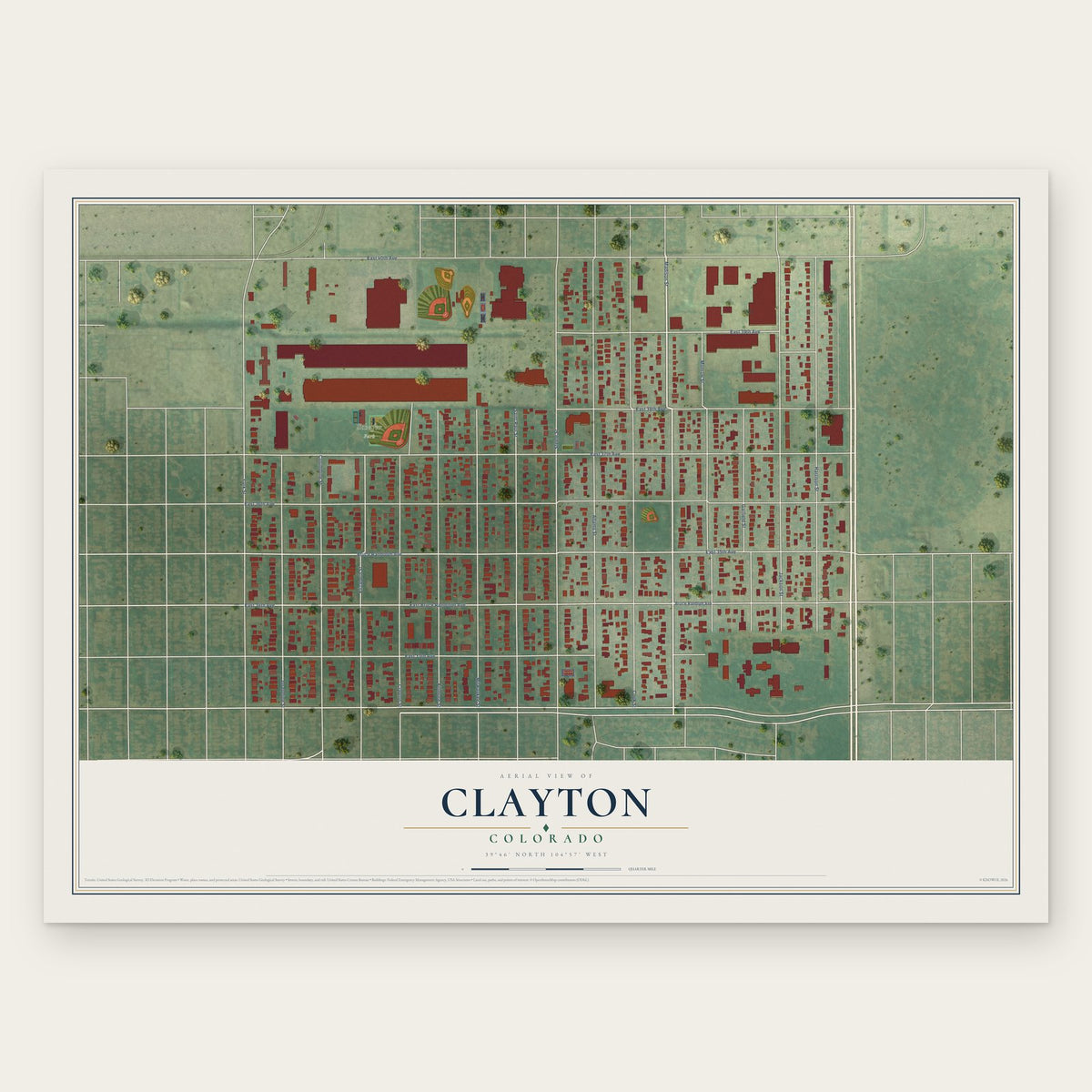 Clayton, Colorado map print, the full design