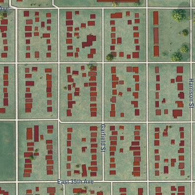 Close-up of the map of Clayton, Colorado print showing street and building detail