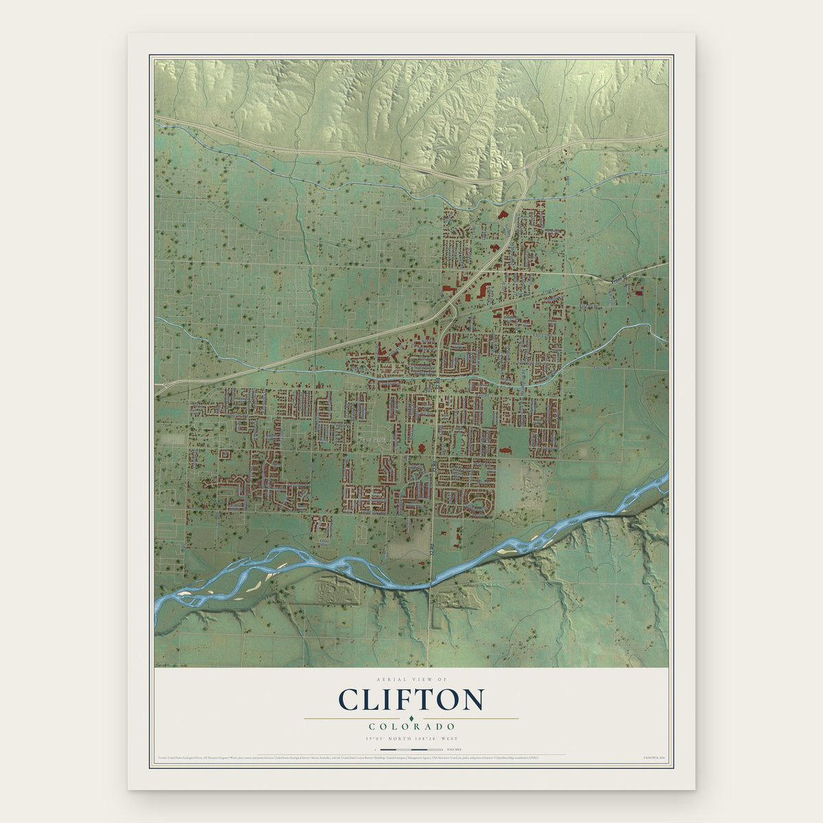 Clifton, Colorado map print, the full design