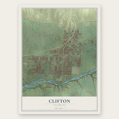 Clifton, Colorado map print, the full design