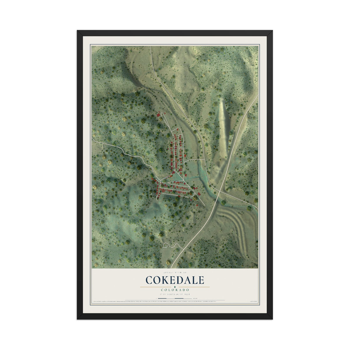 Map of Cokedale, Colorado, 12 x 18 inch print in a black wood frame