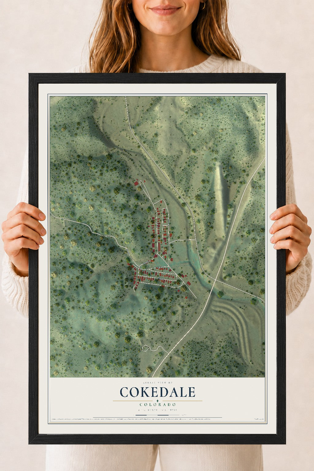 Map of Cokedale, Colorado, 18 x 24 inch print in a black wood frame