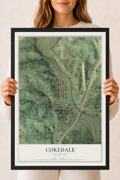 Map of Cokedale, Colorado, 18 x 24 inch print in a black wood frame