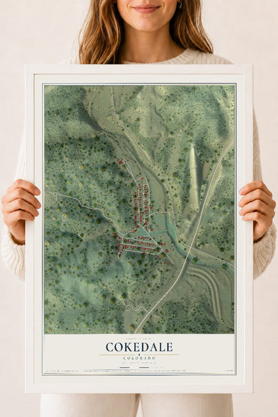 Map of Cokedale, Colorado, 18 x 24 inch print in a white wood frame