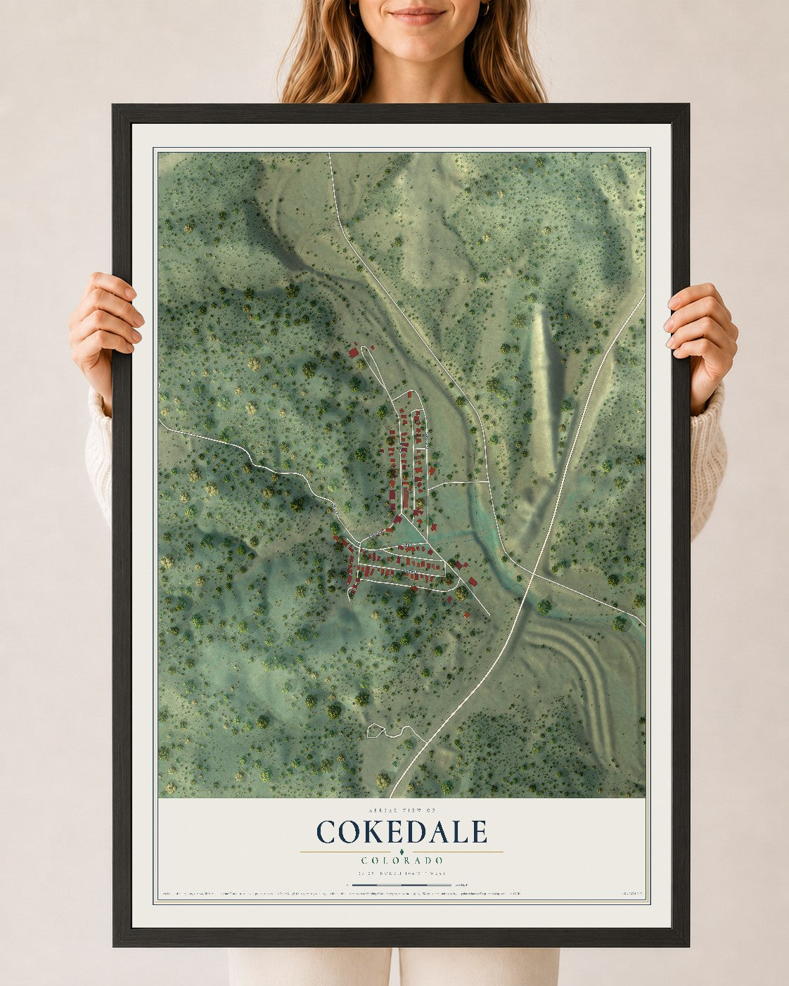 Map of Cokedale, Colorado, 24 x 36 inch print in a black wood frame