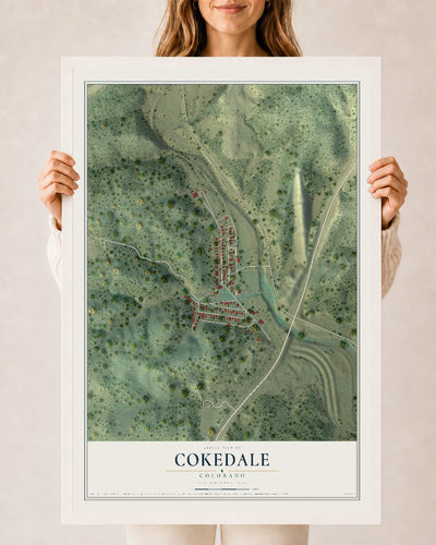 Map of Cokedale, Colorado, 24 x 36 inch print in a white wood frame