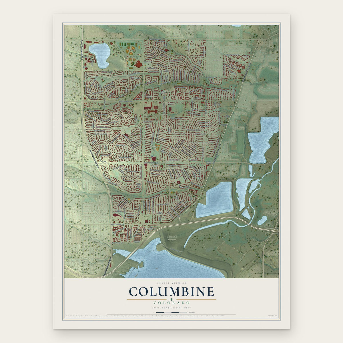 Columbine, Colorado map print, the full design